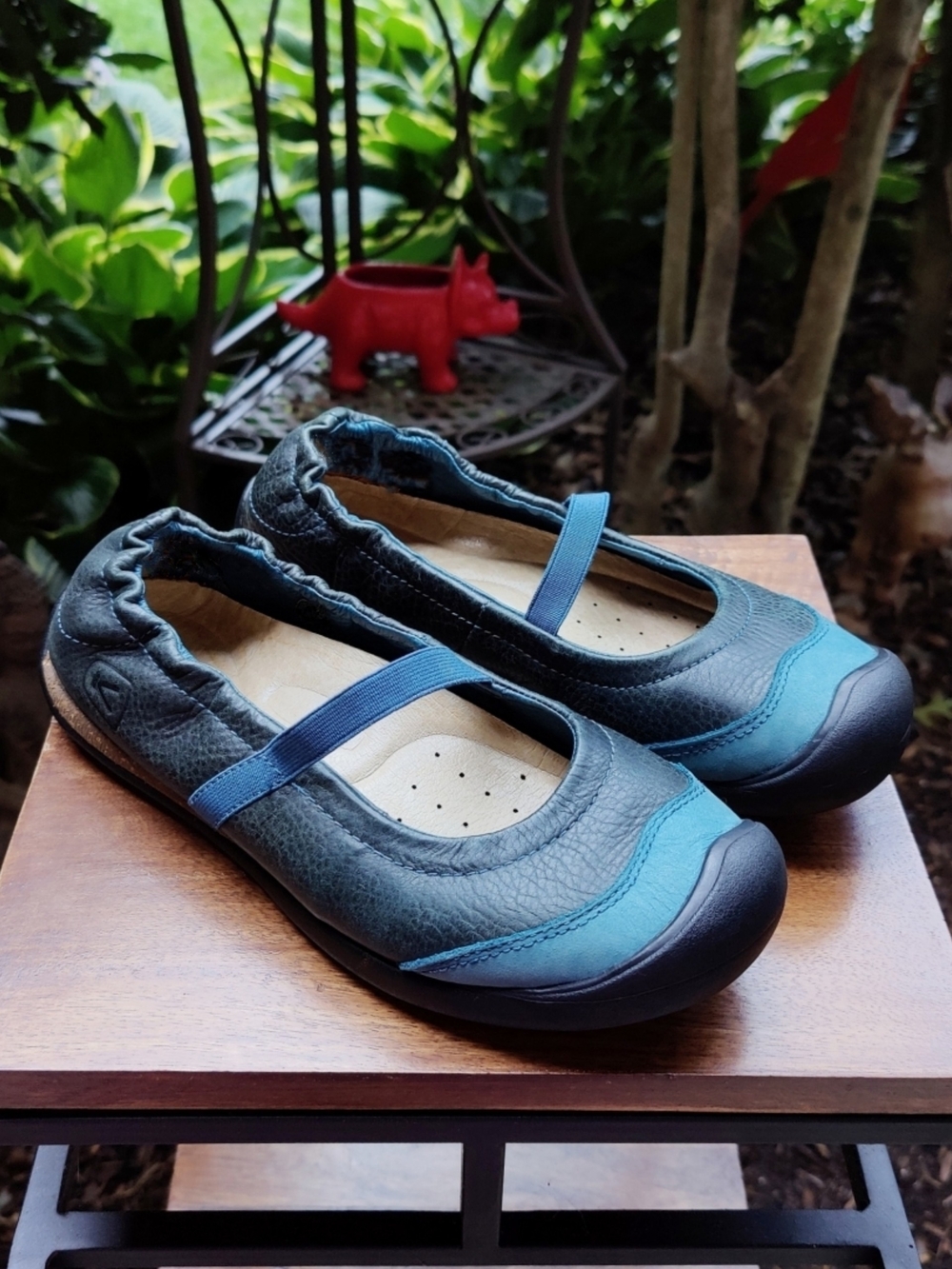 Keen Slip-On Mary Janes Flats  Gray Black Leather Blue Teal Suede Womens 7.5